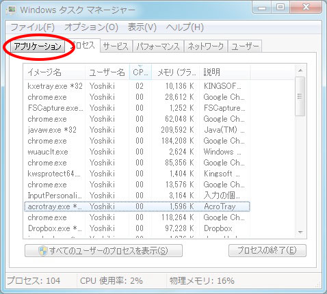 Windowsタスクマネージャー